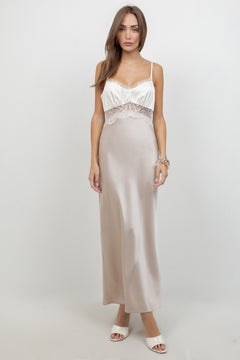 Satin Maxi Dress With Lace Insert