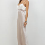 Satin Maxi Dress With Lace Insert