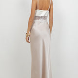Satin Maxi Dress With Lace Insert