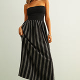 Stripe Pattern Knit With Rib Top Combo Dress