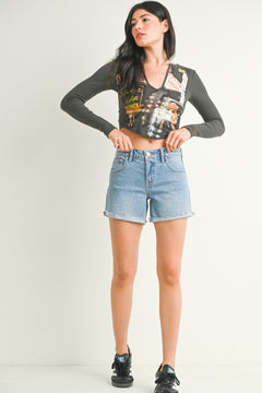 Just Black - Mid Rise Fray Cuffed Short