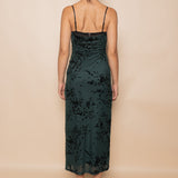 Spaghetti Bra Cup Mesh Velvet Midi Dress