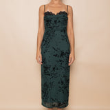 Spaghetti Bra Cup Mesh Velvet Midi Dress