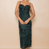 Spaghetti Bra Cup Mesh Velvet Midi Dress