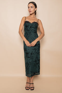 Spaghetti Bra Cup Mesh Velvet Midi Dress