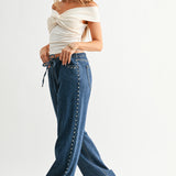 Just Black - Studded Drawstring Wide Leg - dark denim, womens jeans collection