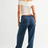 Just Black - Studded Drawstring Wide Leg - dark denim, womens jeans collection