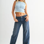 Just Black - Slim Wide Leg Sweat Jean - dark denim, womens jean collection