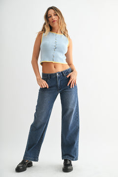 Just Black - Slim Wide Leg Sweat Jean - dark denim, womens jean collection