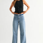Just Black - Slim Wide Leg Sweat Jean - medium denim, womens jean collection