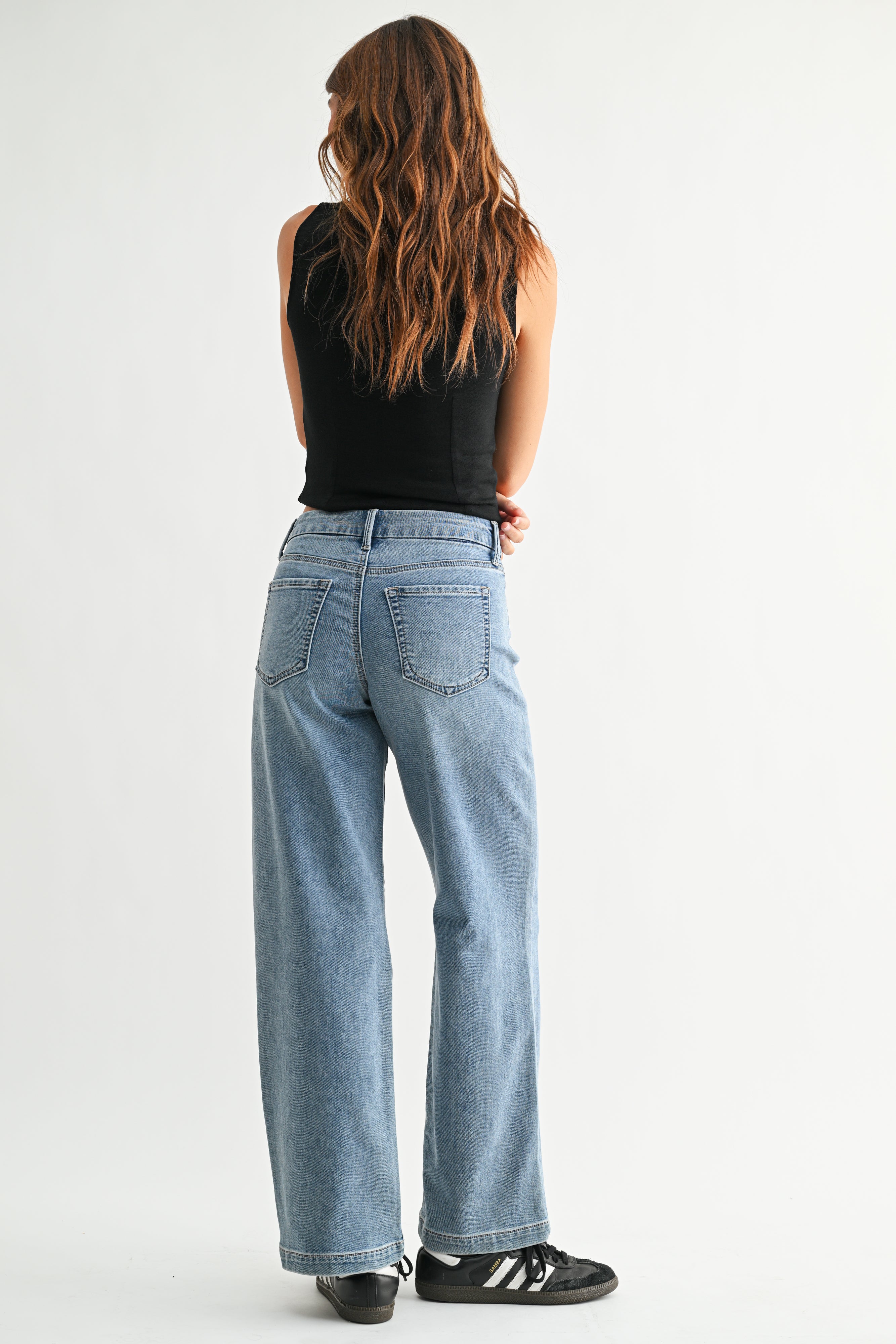 Just Black - Slim Wide Leg Sweat Jean - medium denim, womens jean collection