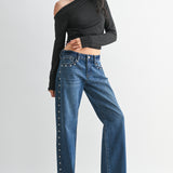 Just Black - Low Rise Studded Baggy Jean
