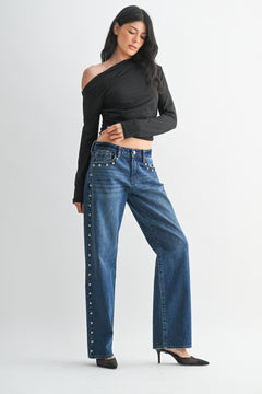 Just Black - Low Rise Studded Baggy Jean