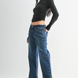 Just Black - Low Rise Studded Baggy Jean