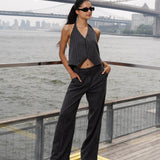 Rhinestone Pinstripe Halter Top
