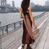 Satin High Neck Dress With Back Sash