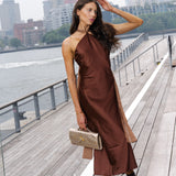 Satin High Neck Dress With Back Sash