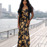 Floral Satin Strapless Maxi Dress