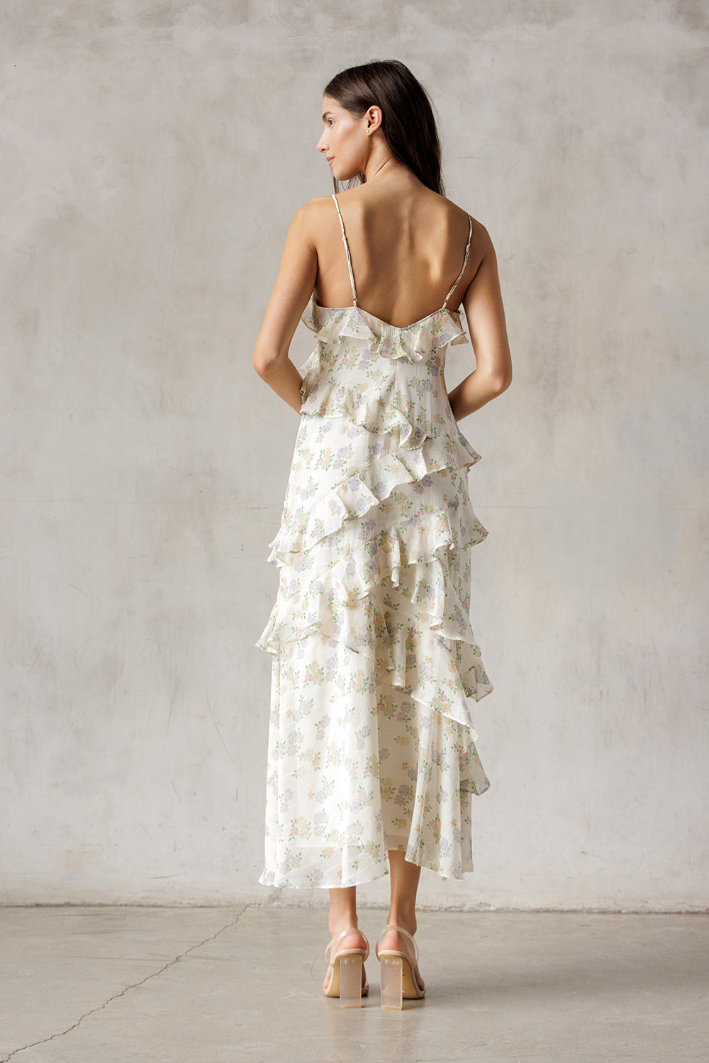 Floral Ruffle Maxi Dress - Cream/Multi - Women's Dresses Collection