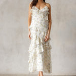Floral Ruffle Maxi Dress - Cream/Multi - Women's Dresses Collection