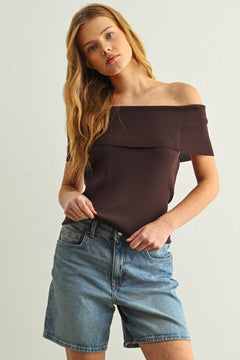 Off Shoulder Ribbed Knit Top