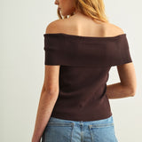 Off Shoulder Ribbed Knit Top