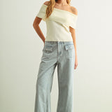 Off Shoulder Ribbed Knit Top