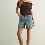 Off Shoulder Ribbed Knit Top