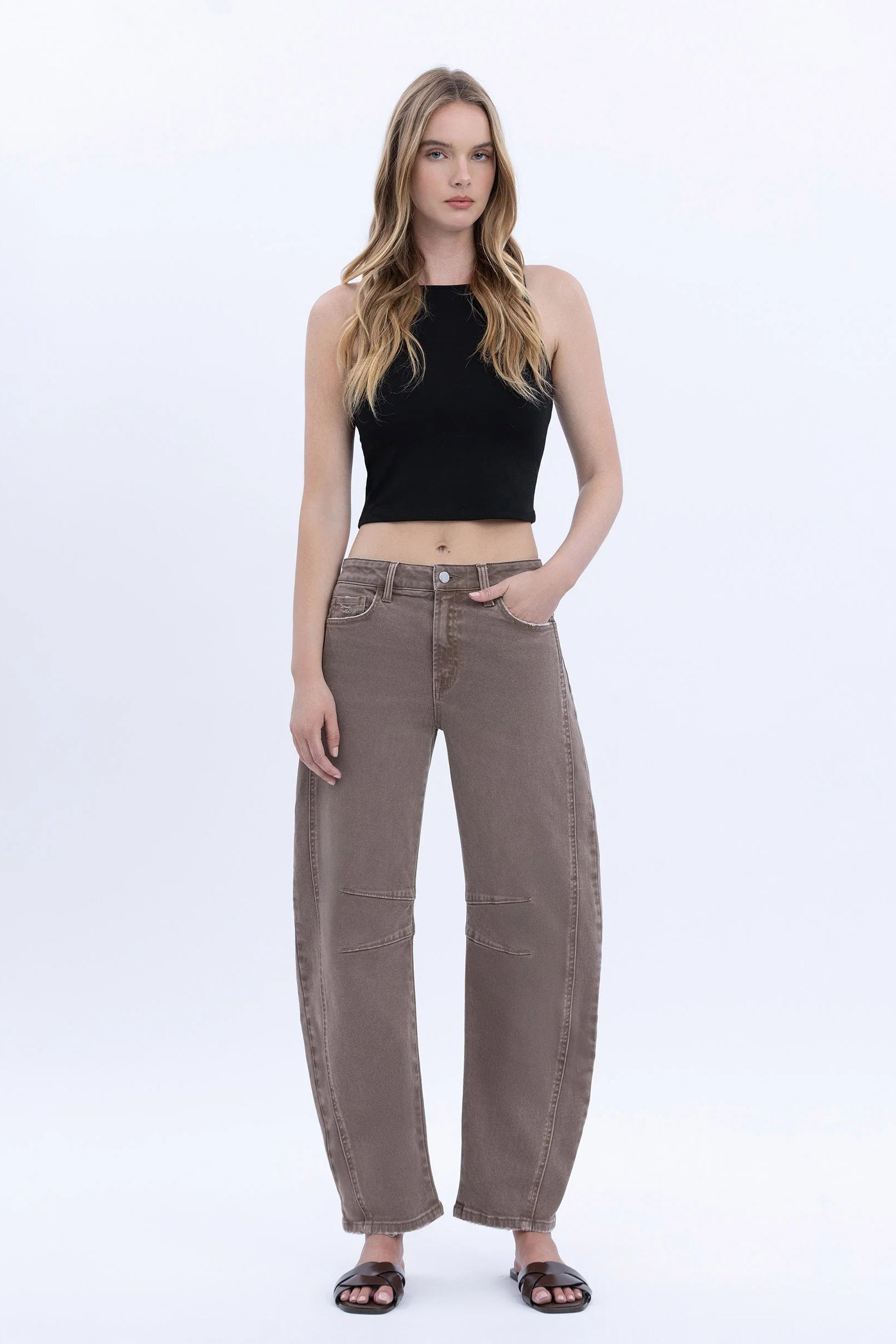 Flying Monkey - High Rise Barrel - stone, womens jean collection