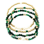 Two Tone Beaded Bracelet Set - gold/emerald, womens bracelet collection