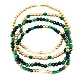 Two Tone Beaded Bracelet Set - gold/emerald, womens bracelet collection