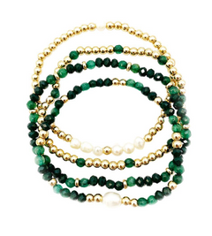 Two Tone Beaded Bracelet Set - gold/emerald, womens bracelet collection