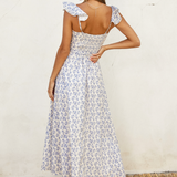 Bustier Ruffle Sleeve Blue Midi Dress