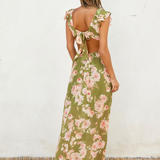 V Neck Green Floral Dress