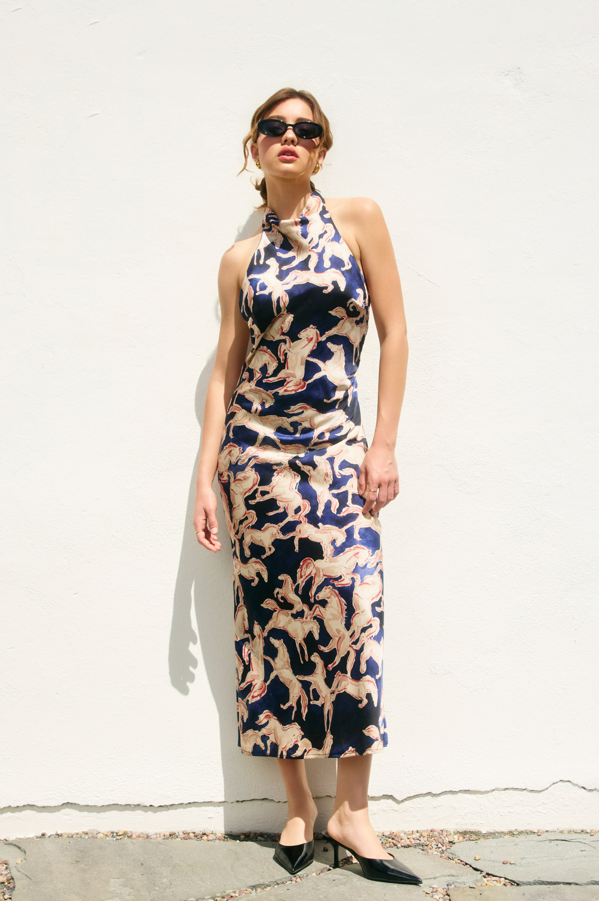 Halter Open Back Western Dress - Navy, Women's Dresses Collection