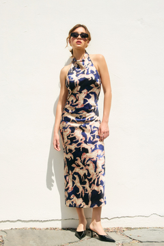 Halter Open Back Western Dress - Navy, Women's Dresses Collection