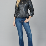 Faux Leather Cinched Sleeve Jacket - black, womens jacket collection