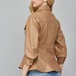 Faux Leather Cinched Sleeve Jacket - camel, womens jacket collection