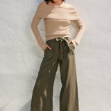Straight Leg Pant Ribbon Tie - Green, Women's Pants Collection
