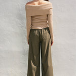 Straight Leg Pant Ribbon Tie - Green, Women's Pants Collection