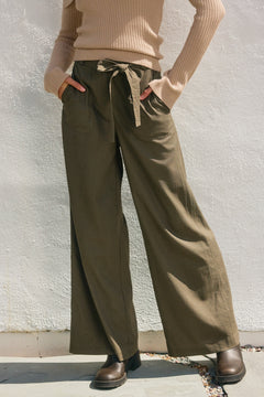 Straight Leg Pant Ribbon Tie - Green, Women's Pants Collection