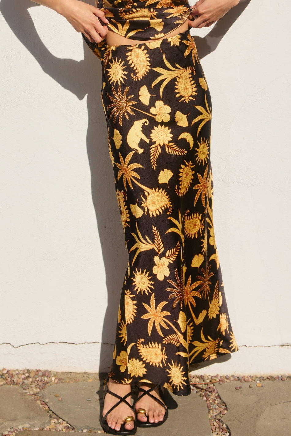 Pattern Satin Skirt - Golden Glow, Women's Skirts Collection