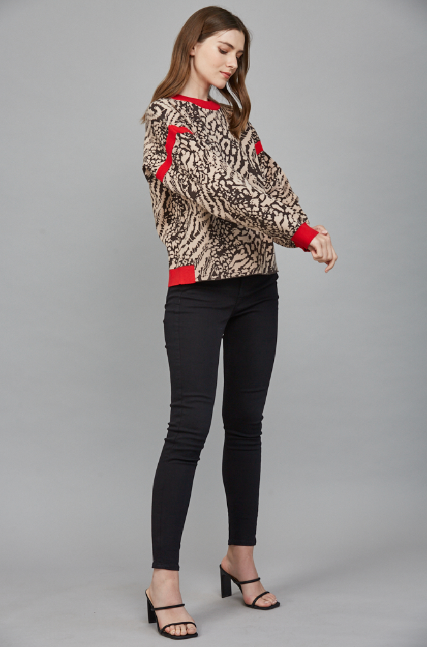 Open Back Sweater - taupe/brown/ red, womens sweater collection