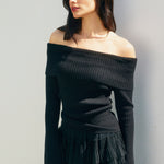 Off Shoulder Rib Sweater - black, womens sweater collection