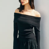 Off Shoulder Rib Sweater - black, womens sweater collection