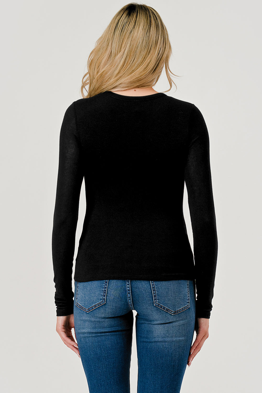 Double Layered Baby Hacci Long Sleeve - black, women's top collection