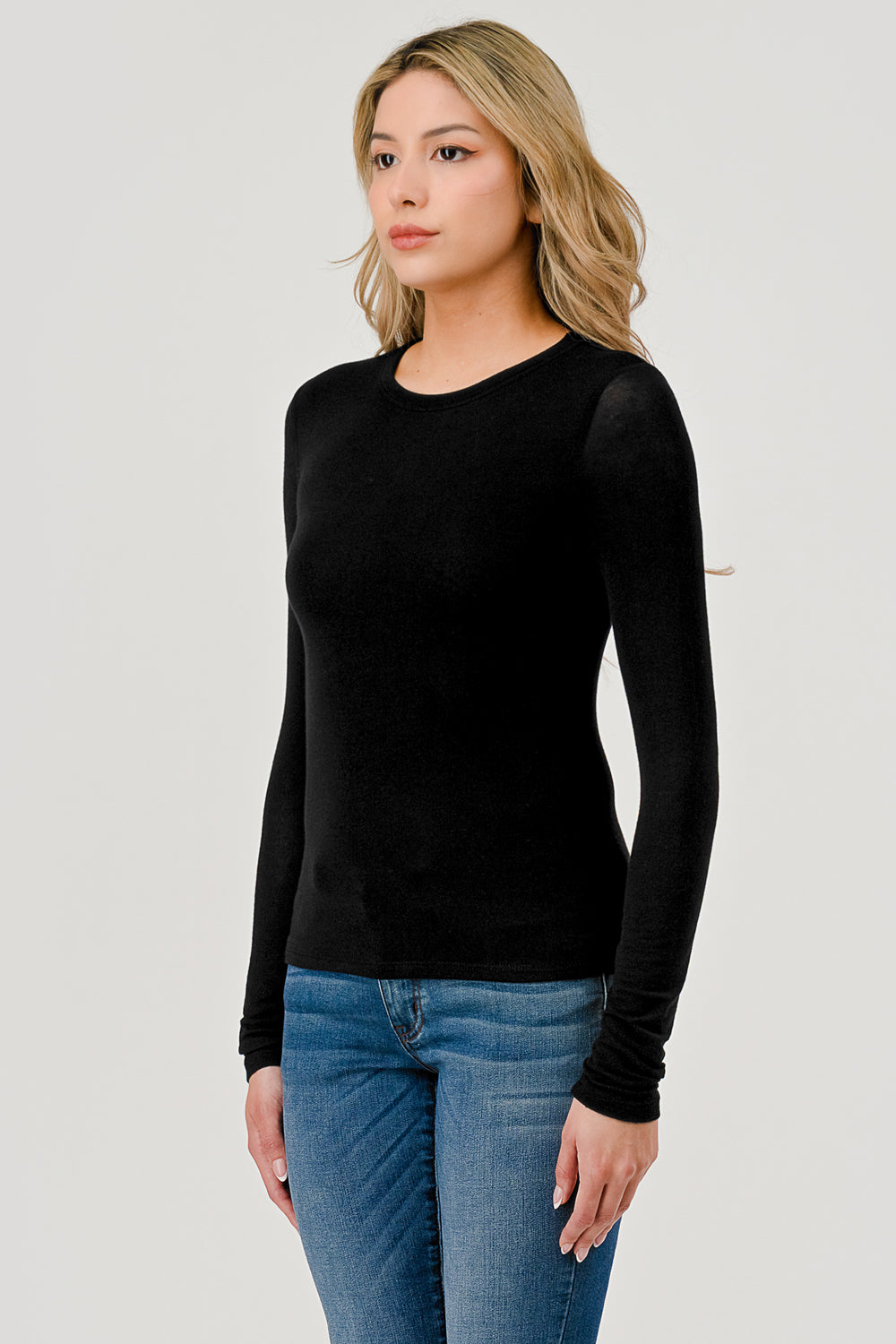 Double Layered Baby Hacci Long Sleeve - black, women's top collection