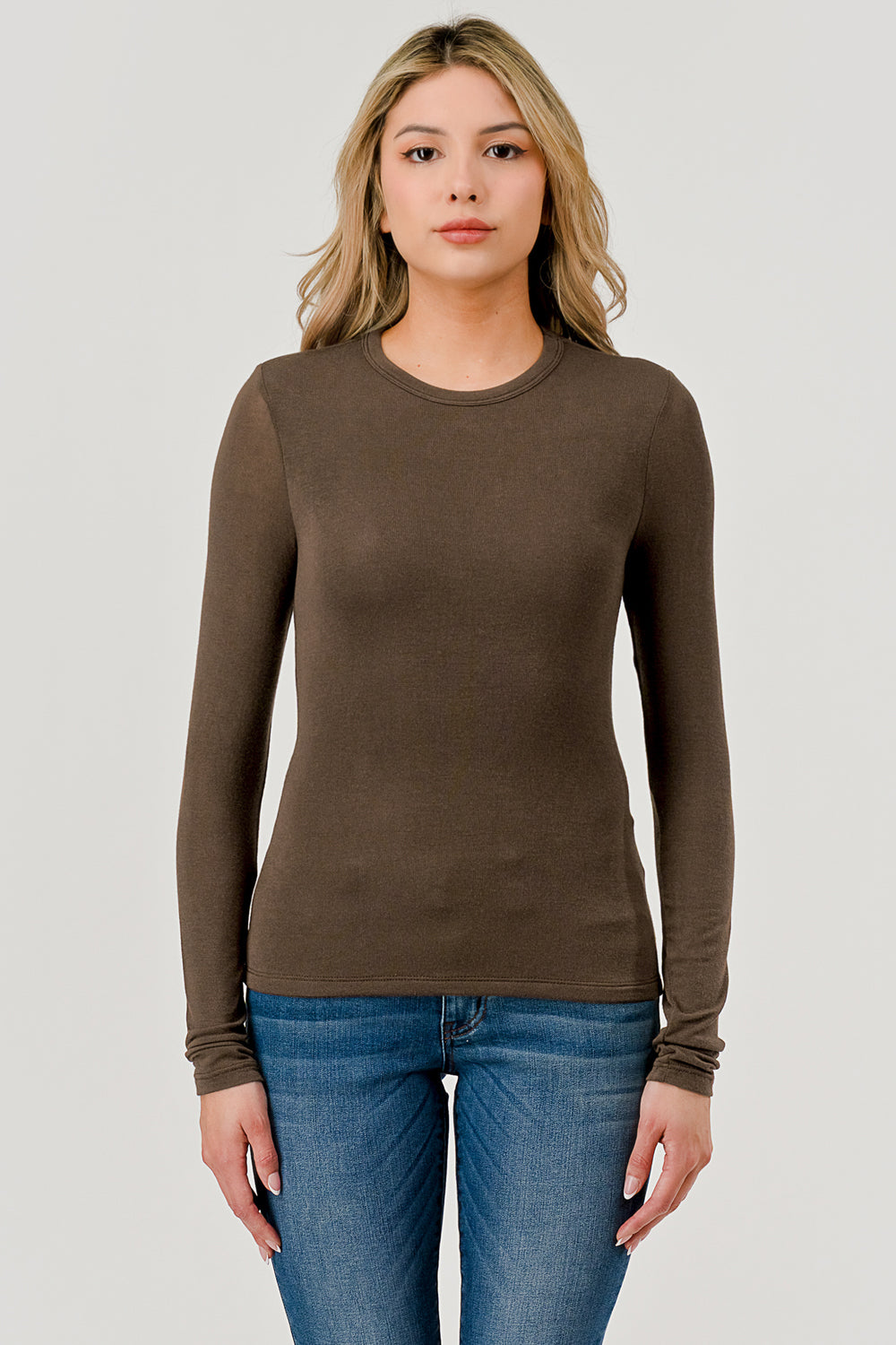Double Layered Baby Hacci Long Sleeve - brown, women's top collection