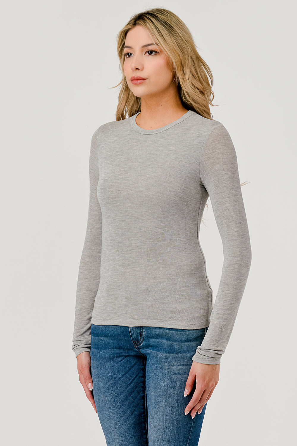 Double Layered Baby Hacci Long Sleeve - grey, women's top collection