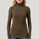 Double Layered Baby Hacci Turtleneck - brown, womens top collection